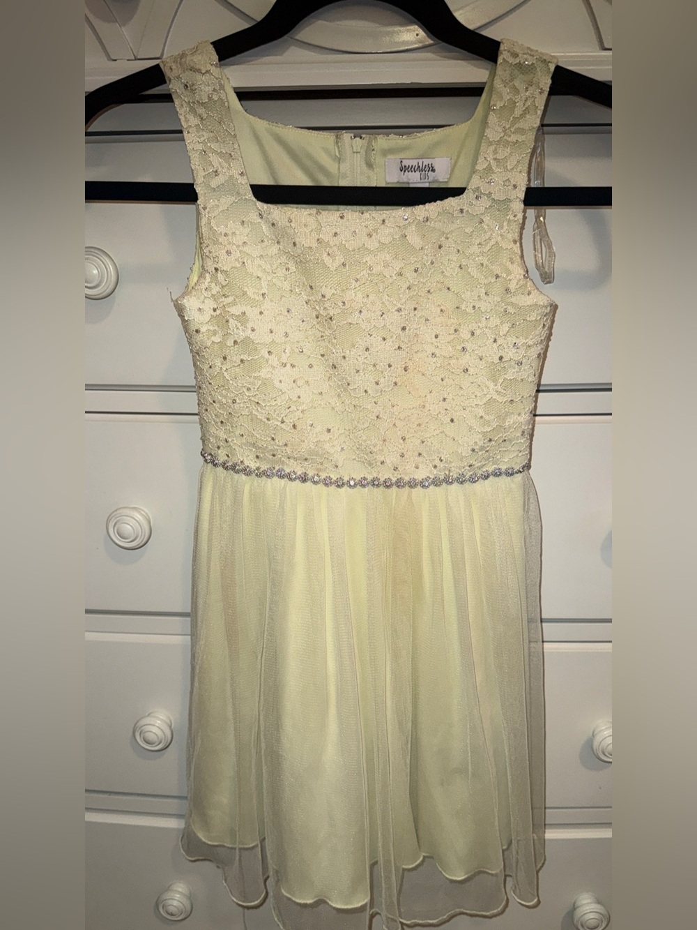 Speechless Kids Pale Cream Lace Party Dress with Rhinestone Waist Sz 7 NWOT
